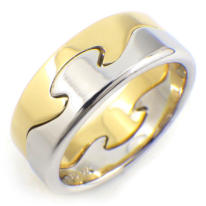 ジョージジェンセン Georg Jensen リング フュージョン ウェーブ 2バンド 2連 2カラー K18YG K18WG 13号 【中古】