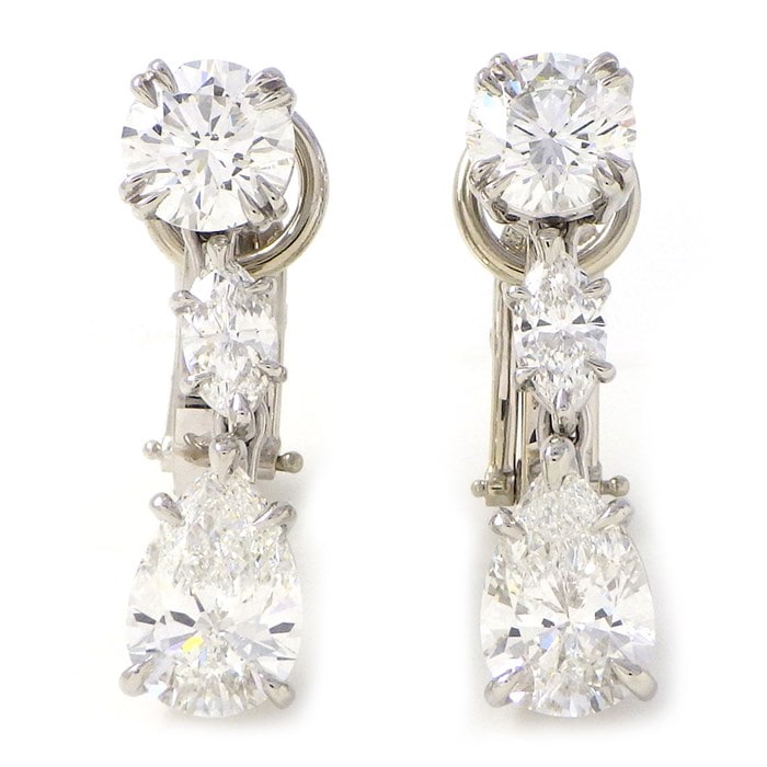 ハリーウィンストン HARRY WINSTON イヤリング デイタイム ドロップ ペア 2ポイント ペアシェイプカット ダイヤモンド 2ポイント ラウンドカット ダイヤモンド 2ポイント マーキスカット ダイヤモンド 合計3.84ct PT950 K18WG 【中古】