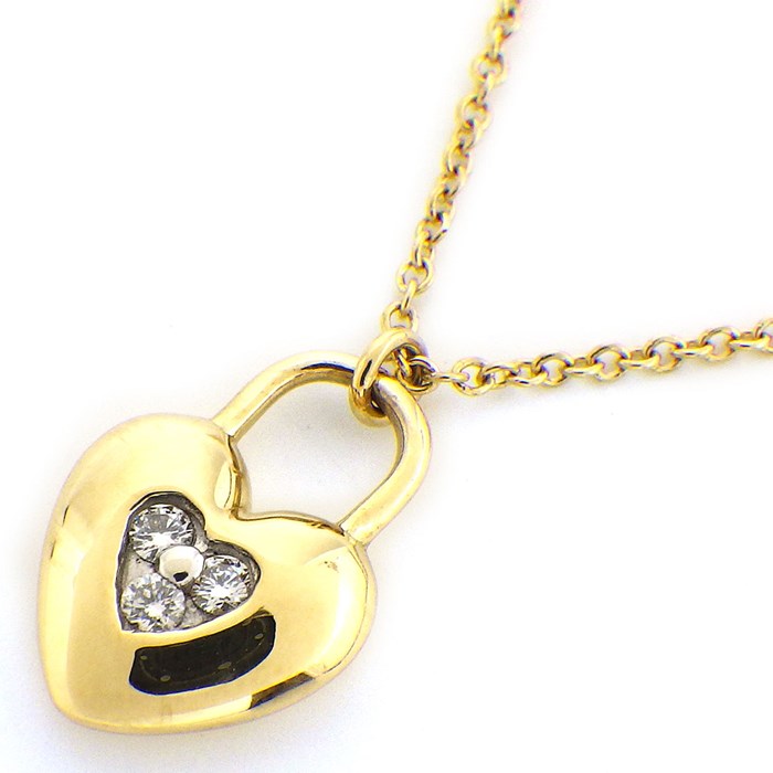 ティファニー Tiffany & Co. ネックレス ハート ロック 3ポイント ダイヤモンド K18YG K18WG 【中古】
