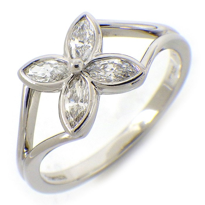 ティファニー Tiffany & Co. リング ヴィクトリア ビクトリア リーフ フラワー 4ポイント マーキスカット ダイヤモンド PT950 11号 【中古】