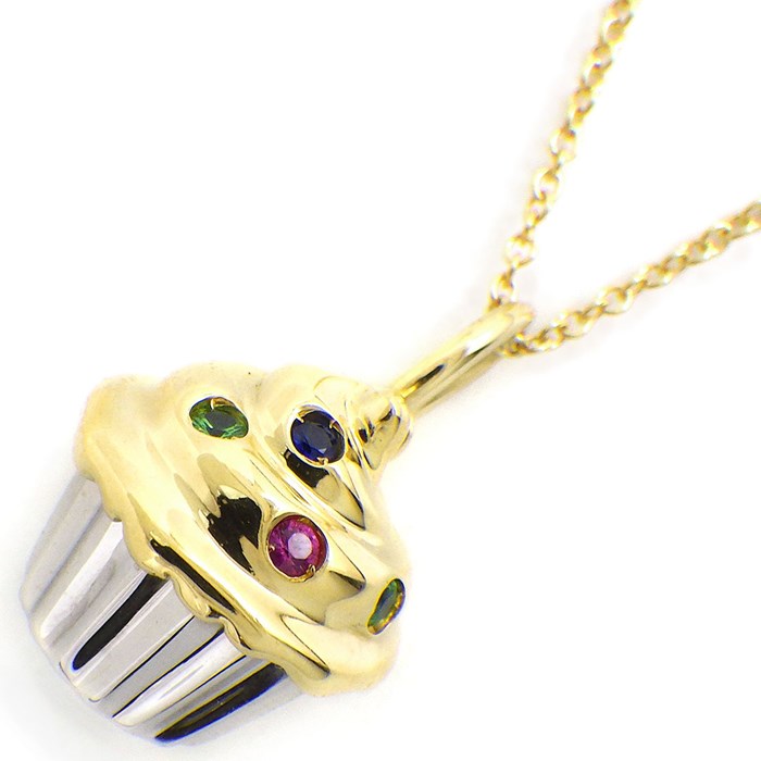 ティファニー Tiffany & Co. ネックレス カップケーキ マフィン モチーフ 3ポイント ルビー 3ポイント サファイア 3ポイント エメラルド K18YG K18WG 【中古】