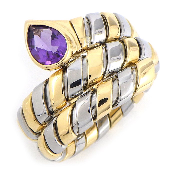 ブルガリ BVLGARI リング トゥボガス スネーク モチーフ 1ポイント ペアシェイプ アメジスト K18YG SS 10.5号 【中古】