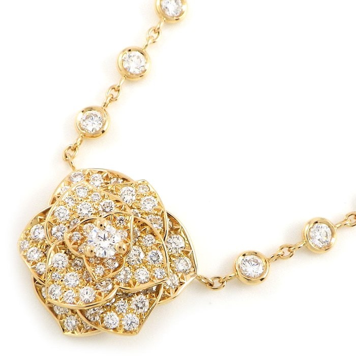 ピアジェ PIAGET ネックレス ローズ G37UA500 フラワー フル パヴェ ダイヤモンド 14ポイント ダイヤモンド チェーン 計2.38ct K18PG 【中古】