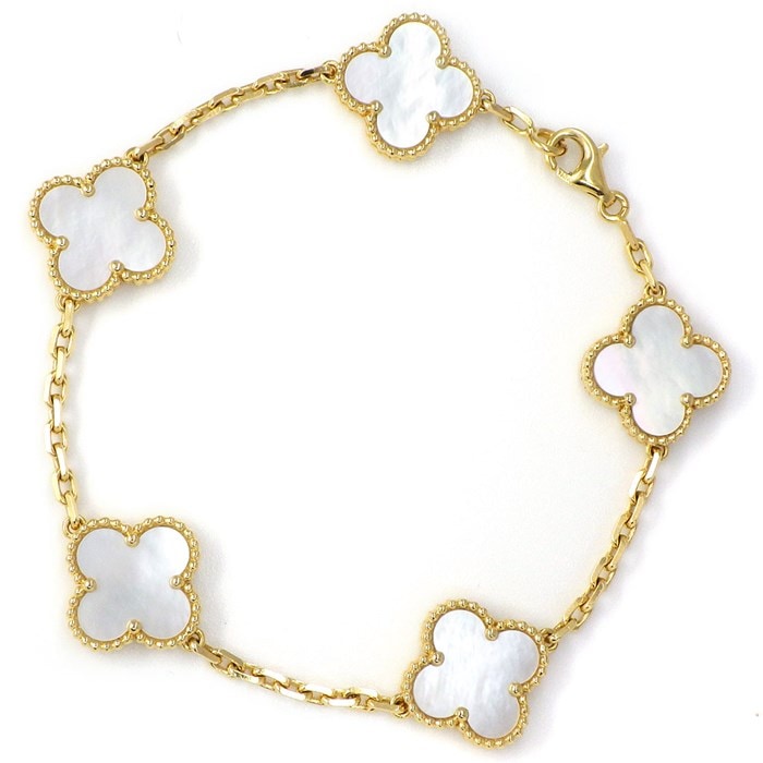 ヴァンクリーフ＆アーペル Van Cleef & Arpels ブレスレット ヴィンテージ アルハンブラ 5モチーフ VCARA41800 ホワイト シェル K18YG 【中古】