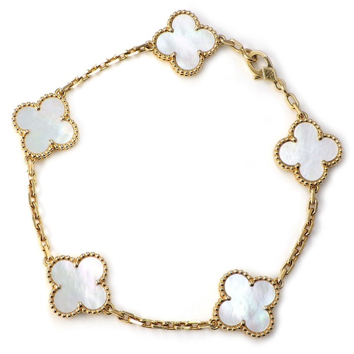 ヴァンクリーフ＆アーペル Van Cleef & Arpels ブレスレット ヴィンテージ アルハンブラ 5モチーフ VCARA41800 ホワイト シェル K18YG 【中古】