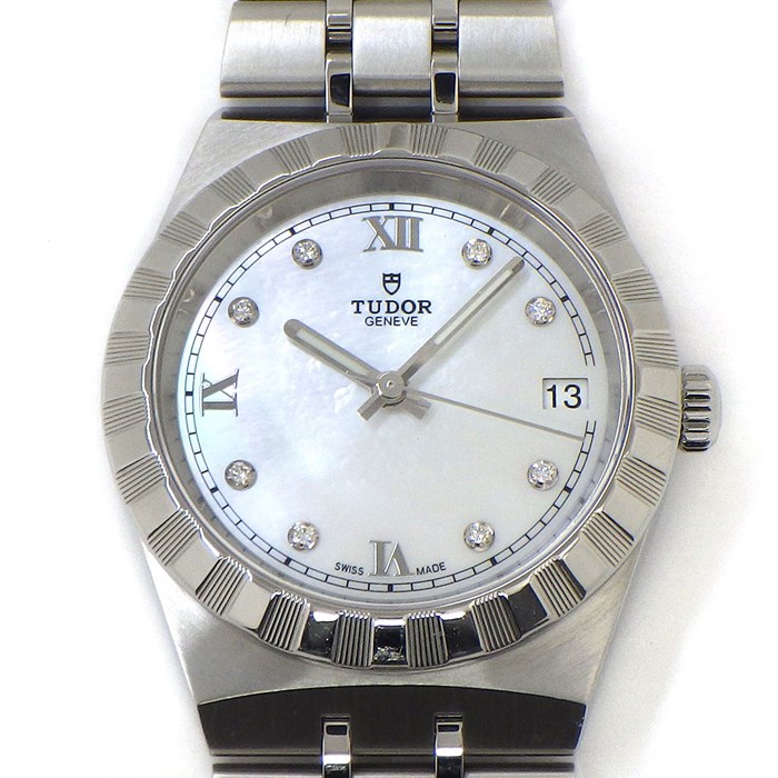 チューダー(チュードル) TUDOR 腕時計 ロイヤル 34mm M28400-0005 デイト カレンダー 8ポイント ダイヤモンド インデックス ホワイトシェル 文字盤 白 SS 自動巻き 【箱・保付き】 【中古】