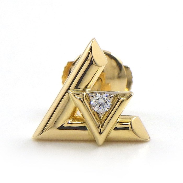 ルイ・ヴィトン LOUIS VUITTON ピアス ピュス LV ヴォルト ワン 単品 Q96969 モノグラム ロゴ 1ポイント ダイヤモンド 0.02ct K18YG K18WG ※片方のみ 【中古】