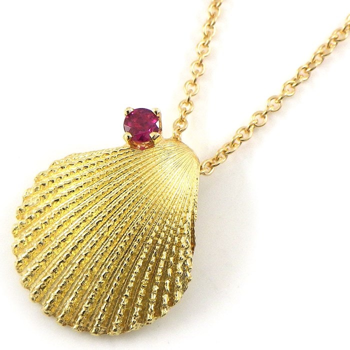 ティファニー Tiffany & Co. ネックレス シェル 貝殻 モチーフ 1ポイント ルビー K18YG 【中古】