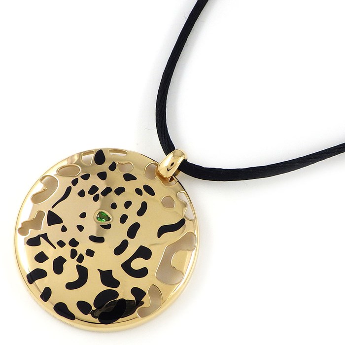 カルティエ Cartier ネックレス パンテール ペラージュ パンサー モチーフ グリーンガーネット K18YG ブラック ラッカー 黒 【中古】