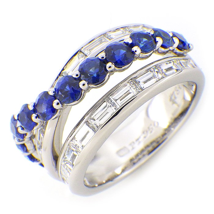 ハリーウィンストン HARRY WINSTON リング リバー バイ ハーフ サークル サファイア エメラルドカット ダイヤモンド PT950 12.5号 【中古】