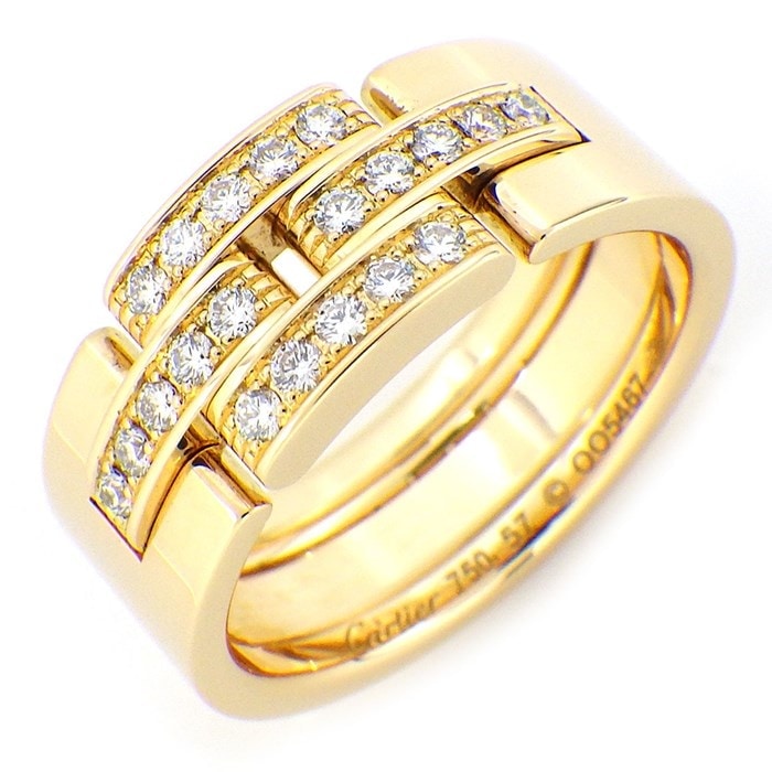 カルティエ Cartier リング マイヨン パンテール 3ロウ パヴェ 20ポイント ダイヤモンド K18YG 16.5号 / #57 【中古】