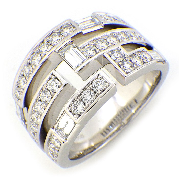 ハリーウィンストン HARRY WINSTON リング トラフィック アクセント 3ロウ 5ポイント バゲットカット ダイヤモンド 35ポイント ラウンドカット ダイヤモンド PT950 10.5号 【中古】