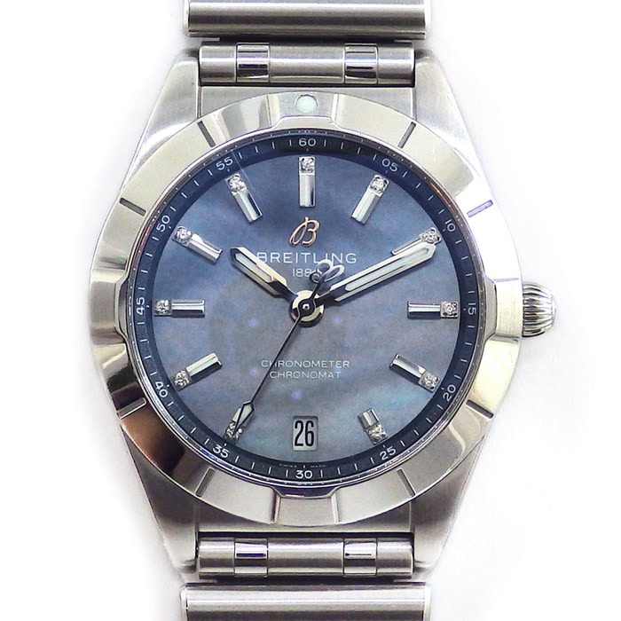 ブライトリング Breitling 腕時計 クロノマット 32 A77310 11ポイント ダイヤインデックス カレンダー グレー 文字盤 ブラック シェル SS クオーツアナログ 【中古】