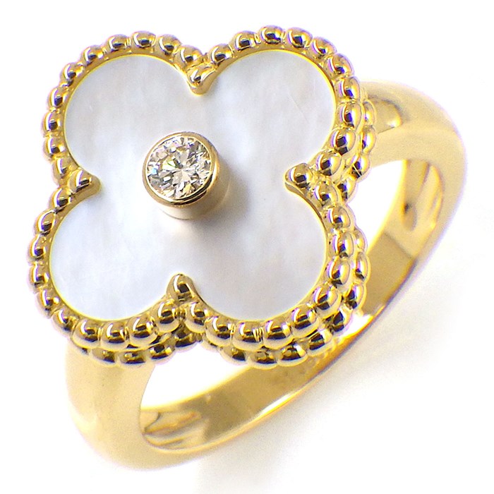 ヴァンクリーフ＆アーペル Van Cleef & Arpels リング ヴィンテージ アルハンブラ VCARA41100 1ポイント ダイヤモンド 0.06ct ホワイト シェル K18YG 10.5号 【箱・保付き】 【中古】