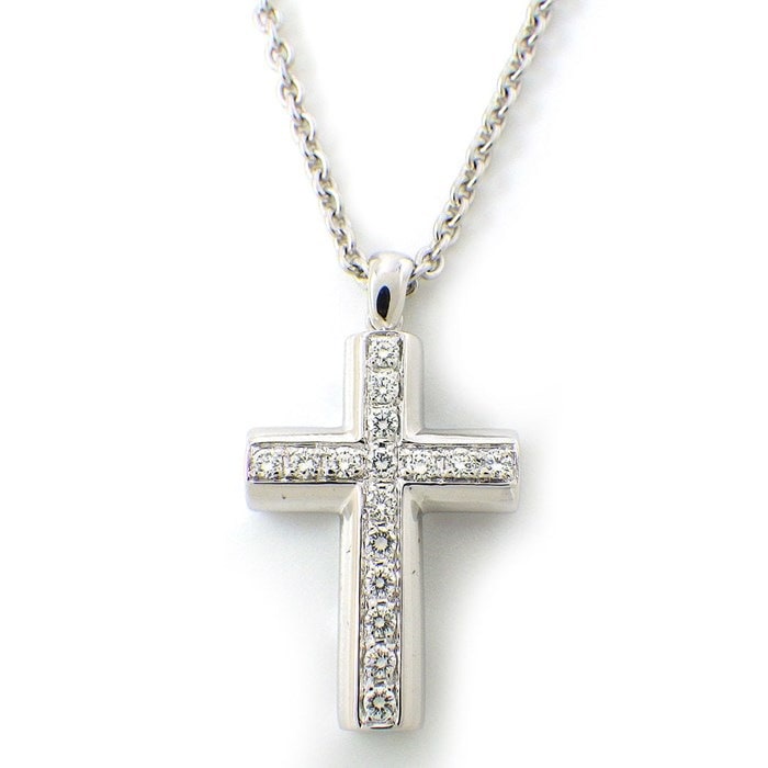 ブルガリ BVLGARI ネックレス ラテン クロス ダイヤモンド K18WG 【中古】