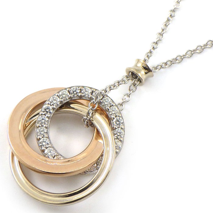 ティファニー Tiffany & Co. ネックレス インターロッキング トリプル サークル ダイヤモンド K18WG K18PG 【中古】