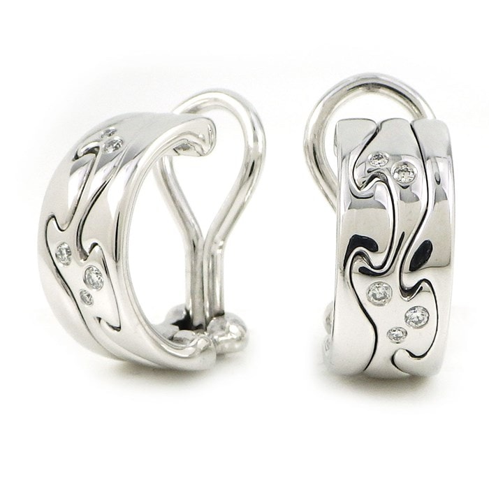 ジョージジェンセン Georg Jensen イヤリング フュージョン 3ロウ 3連 ウェーブ ダイヤモンド K18WG 【中古】