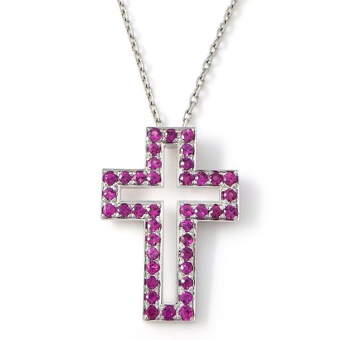 ブシュロン BOUCHERON ネックレス オープン クロス ピンクサファイア K18WG 【中古】