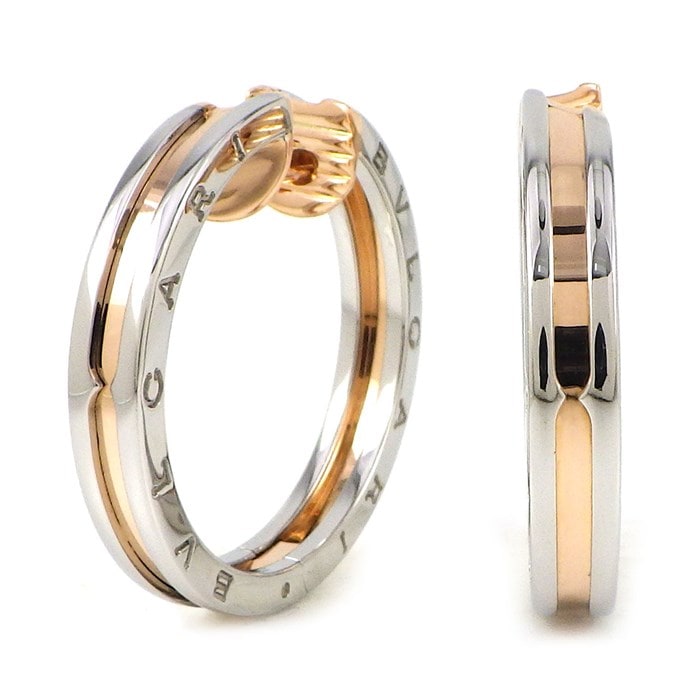 ブルガリ BVLGARI ピアス フープ B-zero1 ビーゼロワン ロゴ K18PG SS 【箱・保付き】 【中古】