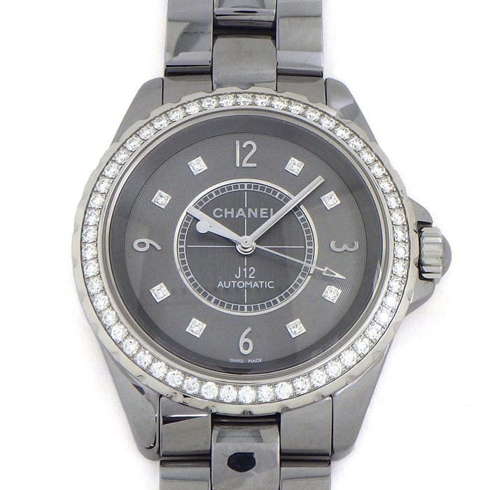 シャネル CHANEL 腕時計 J12 クロマティック H2566 8ポイント ダイヤインデックス ダイヤベゼル ブラッシュ仕上げ グレー文字盤 チタンセラミック SS 自動巻き 【中古】
