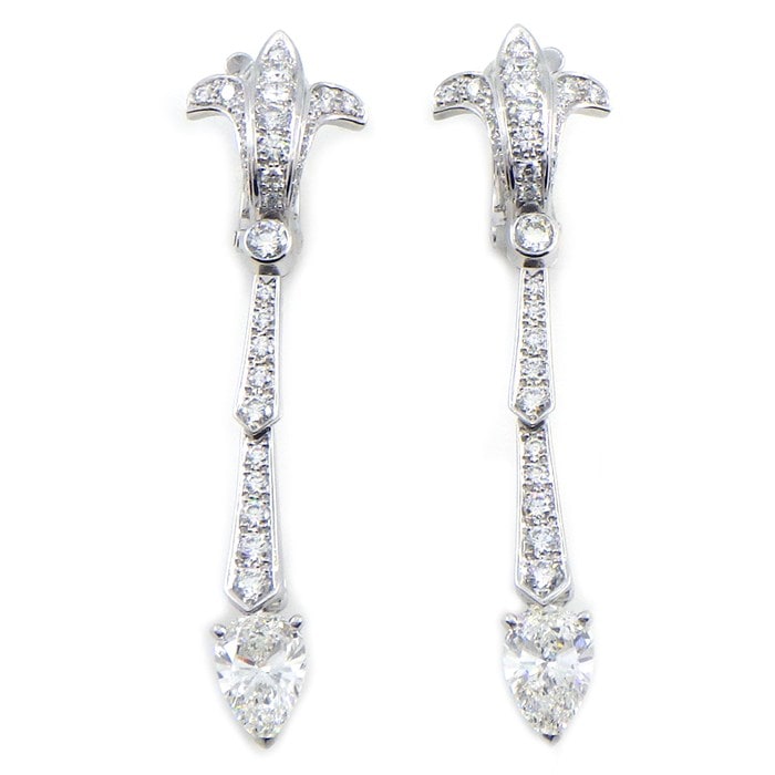 カルティエ Cartier ピアス フラワー リーフ ドロップ スウィング フルダイヤ 2ポイント ペアシェイプ ダイヤモンド 1.01ct(F/VS2) / 1.03ct(F/VVS1) 64ポイント ラウンド ダイヤモンド PT950 【中古】