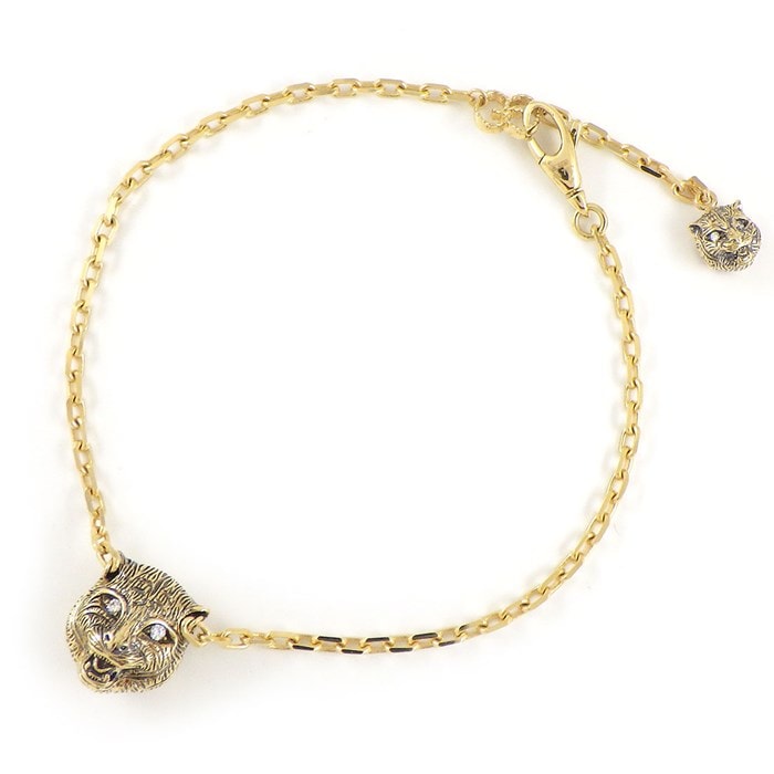 グッチ GUCCI ブレスレット ルマルシェ デメルヴェイユ キャット 2モチーフ アメジスト レッド ストーン ダイヤモンド K18YG 【中古】