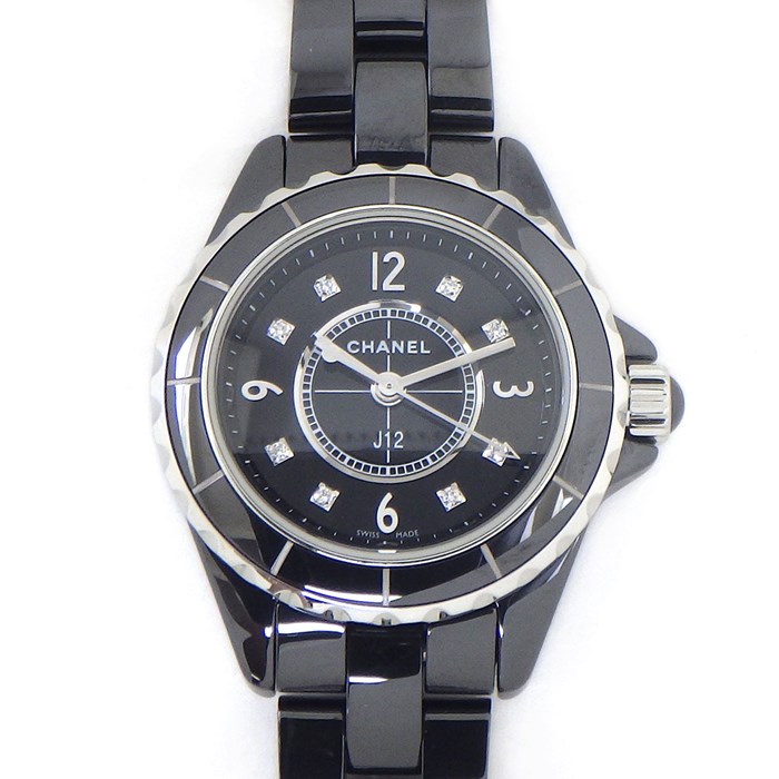 シャネル CHANEL 腕時計 J12 29mm H2569 8ポイント ダイヤモンド インデックス 0.04ct ブラック文字盤 SS ブラック セラミック クオーツアナログ 【箱・保付き】 【中古】