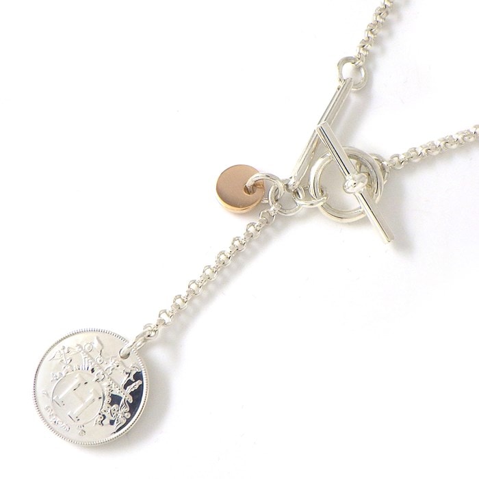 エルメス HERMES ネックレス エクスリブリス PM H120341B Yシェイプ スウィング ドロップ サークル メダル Hロゴ SV925 K18PG 【中古】