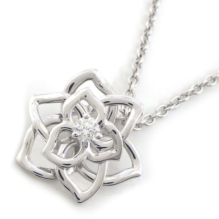 ピアジェ PIAGET ネックレス ローズ 薔薇 フラワー 花 モチーフ 1ポイント ダイヤモンド K18WG 【中古】