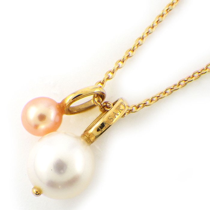 タサキ 田崎真珠 TASAKI ネックレス ホワイト パール 7.0mm珠 オレンジ パール 4mm珠 K18YG 白 【中古】