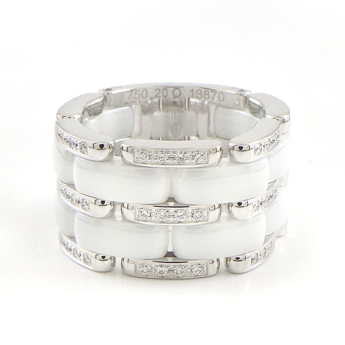 シャネル CHANEL リング ウルトラ コレクション LM ラージ J2645 ダイヤモンド K18WG ホワイト セラミック 白 15.5号 / #56 【中古】