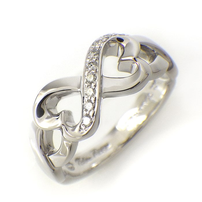 Tiffanyリング ダブル ラビング ハートダイヤ K18WG 11.5号