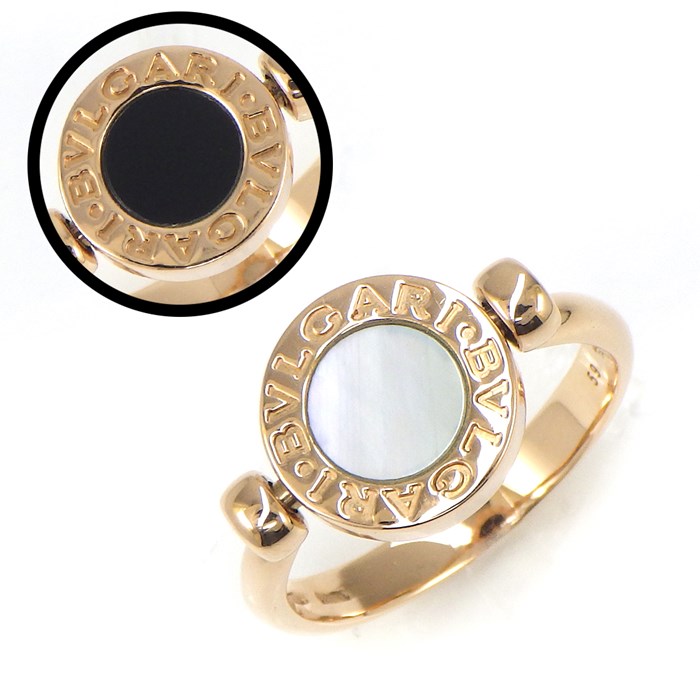 ブルガリ BVLGARI リング ブルガリ・ブルガリ フリップ ラウンド サークル ロゴ ホワイト シェル オニキス K18PG 白 19号 / #59 【中古】