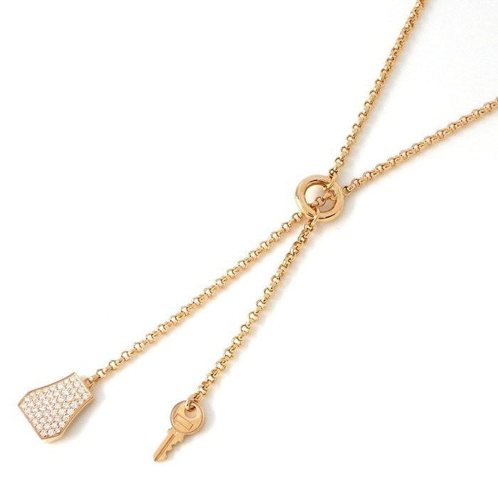 エルメス HERMES ネックレス ケリークロシェット PM カデナ クレ ロック キー スウィング ドロップ 両面 パヴェ ダイヤモンド K18PG 【中古】