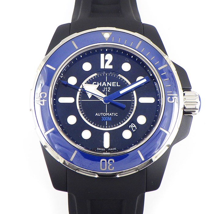 シャネル CHANEL 腕時計 J12 マリーン 42 H2559 デイト カレンダー 回転式ベゼル ブラック文字盤 ブルー セラミック SS ブラック ラバーベルト 自動巻き 【箱・保付き】 【中古】