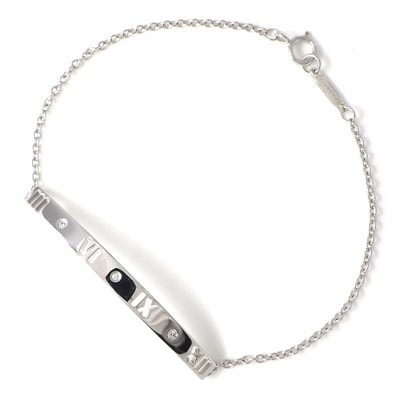 ティファニー Tiffany & Co. ブレスレット アトラス ピアスド カーブ バー プレート 3ポイント ダイヤモンド K18WG 【中古】