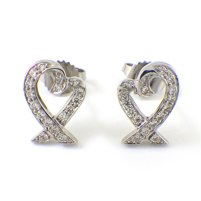 ティファニー Tiffany & Co. ピアス ラヴィング ラビング ハート パヴェ ダイヤモンド PT950 【中古】