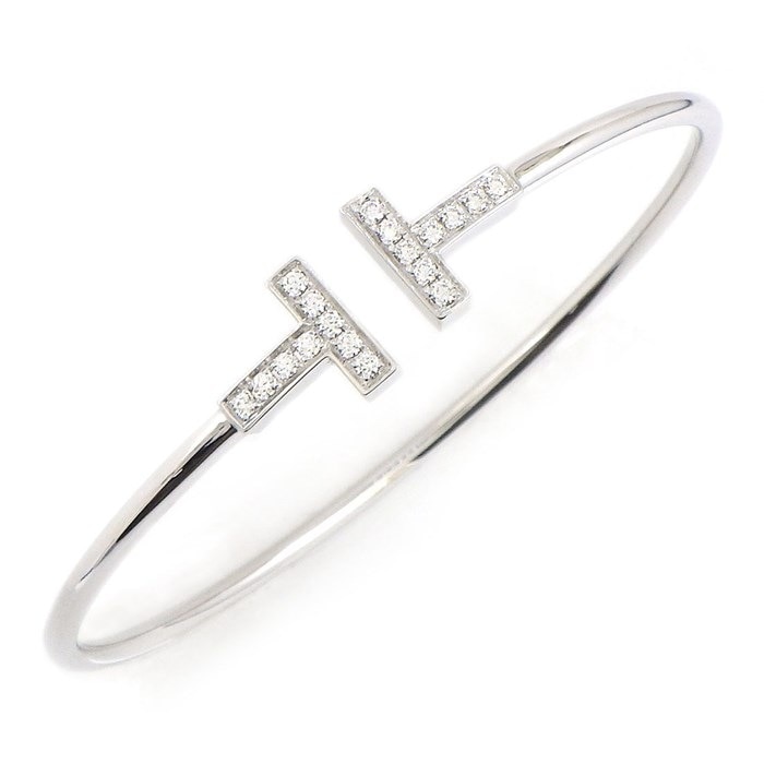 ティファニー Tiffany & Co. バングル T ワイヤー ミディアムモデル 60010749 ダイヤモンド 0.24ct K18WG / #L 【中古】