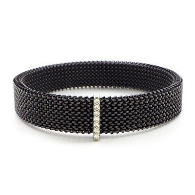 モーブッサン MAUBOUSSIN ブレスレット トア ノン プリュ メッシュ ダイヤモンド K14WG ブラックコーティング SS 黒 【中古】