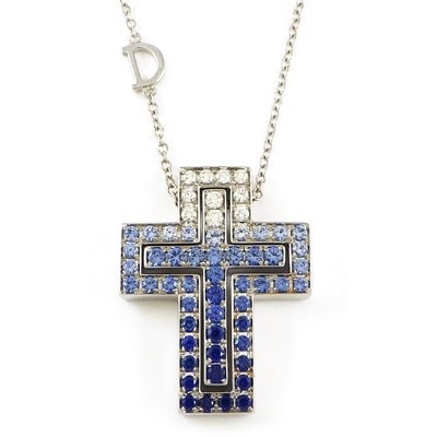 ダミアーニ DAMIANI ネックレス ベル エポック ダブル クロス 20087030_c パヴェ サファイア 計1.188ct ダイヤモンド 計0.19ct K18WG 【箱・保付き】 【中古】