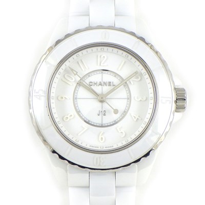 シャネル CHANEL 腕時計 J12 ファントム 33mm H6345 世界1200本限定 回転式ベゼル ホワイトラッカー文字盤 白 SS ホワイト セラミック クオーツアナログ 【箱・保付き】 【中古】