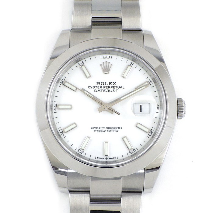 ロレックス Rolex 腕時計 オイスター パーペチュアル デイトジャスト 41 126300 デイト 夜光針/インデックス ルーレット刻印 ランダムシリアル ホワイト文字盤 オイスターブレス オイスタースチール 自動巻き【中古】