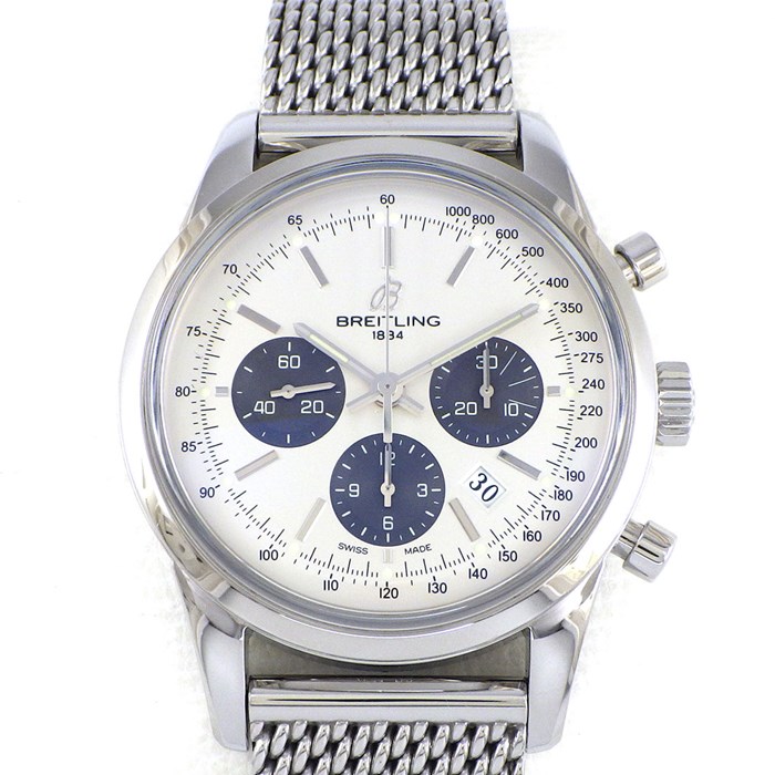 ブライトリング Breitling 腕時計 トランスオーシャン クロノグラフ A015G24OCA AB0152 デイト クロノグラフ スモールセコンド 裏スケ シルバー文字盤 SS 自動巻き 【箱・保付き】 【中古】