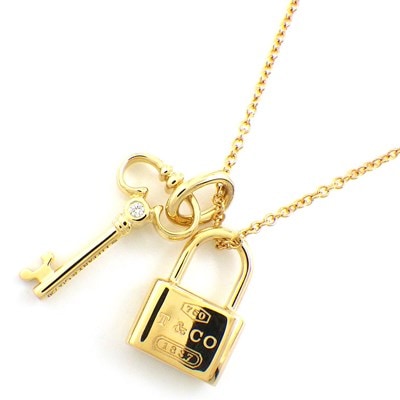 ティファニー Tiffany & Co. ネックレス キー / 1837 パドロック 1ポイント ダイヤモンド K18YG 【中古】
