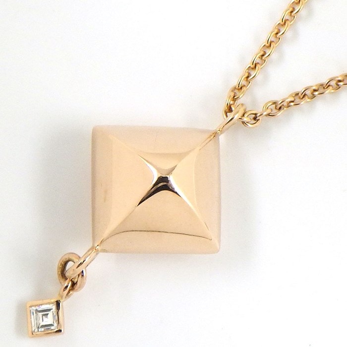 【★最終お値引き品】 エルメス HERMES ネックレス コリエ ド シアン ロック スクエア スタッド 1ポイント ダイヤモンド K18PG 【中古】