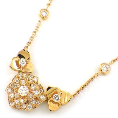 ピアジェ PIAGET ネックレス ピアジェローズ G33U0090 フラワー パヴェ ダイヤモンド K18PG 【中古】