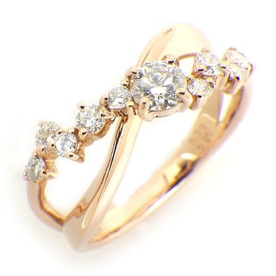 【ダイヤモンド】 リング クロス X ダイヤモンド 0.20ct/0.30ct K18PG 11.5号 【中古】