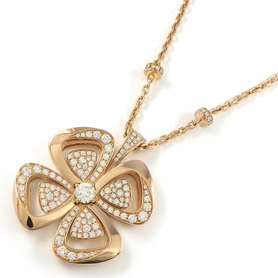 ブルガリ BVLGARI ロングネックレス フィオレヴァー 357218 クローバーモチーフ パヴェ ダイヤモンド 計4.25ct K18PG 【中古】