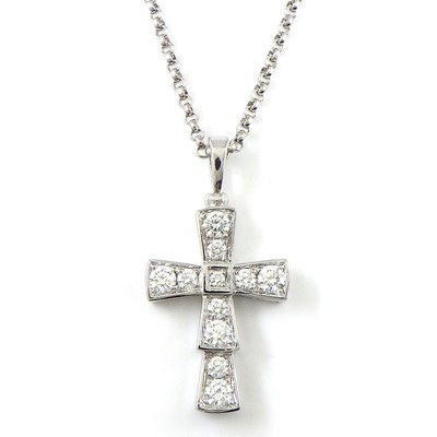 ブルガリ BVLGARI ネックレス クロス モチーフ スモール 354038 パヴェ ダイヤモンド 計0.31ct K18WG 【中古】
