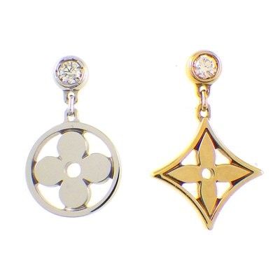 ルイ・ヴィトン LOUIS VUITTON ピアス ピュス モノグラム イディール Q96167/Q96168 スター フラワー スウィング ドロップ ダイヤモンド 0.04ct/0.04ct K18YG K18WG 【中古】